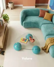 Küre Orta Sehpa - Turkuaz - Üçgen - Şeffaf Cam