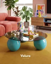 Küre Orta Sehpa - Turkuaz - Yuvarlak - Füme Cam