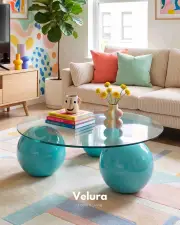 Küre Orta Sehpa - Turkuaz -  Yuvarlak - Şeffaf Cam