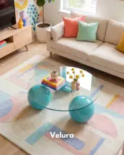 Küre Orta Sehpa - Turkuaz -  Yuvarlak - Şeffaf Cam
