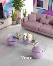 Küre Orta Sehpa - Mor - Fasulye - Şeffaf Cam
