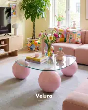 Küre Orta Sehpa - Pembe - Üçgen - Şeffaf Cam