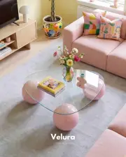 Küre Orta Sehpa - Pembe - Üçgen - Şeffaf Cam