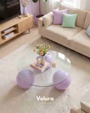 Küre Orta Sehpa - Mor -  Yuvarlak - Şeffaf Cam