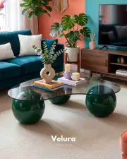 Küre Orta Sehpa - Koyu Yeşil - Fasulye - Füme Cam