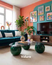 Küre Orta Sehpa - Koyu Yeşil - Fasulye - Füme Cam