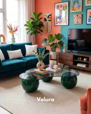 Küre Orta Sehpa - Koyu Yeşil - Fasulye - Füme Cam