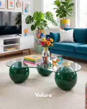 Küre Orta Sehpa - Koyu Yeşil - Fasulye - Şeffaf Cam