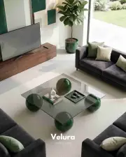 Küre Orta Sehpa - Koyu Yeşil - Kare - Füme Cam