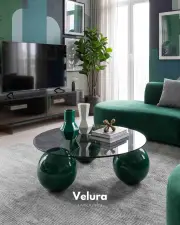 Küre Orta Sehpa - Koyu Yeşil - Yuvarlak - Füme Cam