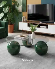 Küre Orta Sehpa - Koyu Yeşil -  Yuvarlak - Şeffaf Cam