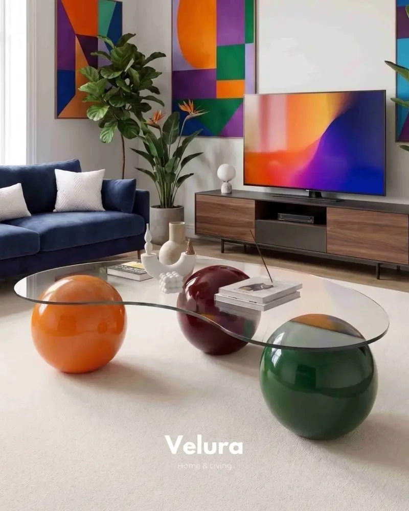 Küre Orta Sehpa - Colorium - Fasulye - Şeffaf Cam
