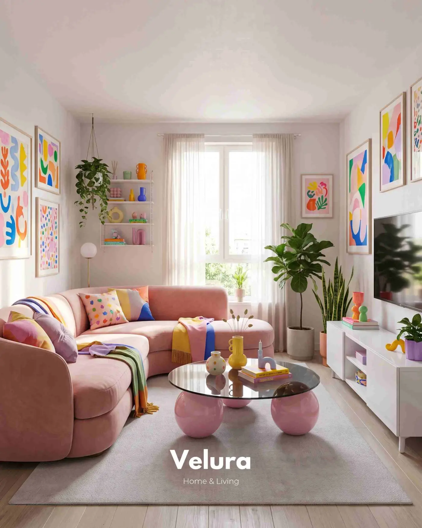 Koyu füme cam yüzeyli pembe küre salon sehpası