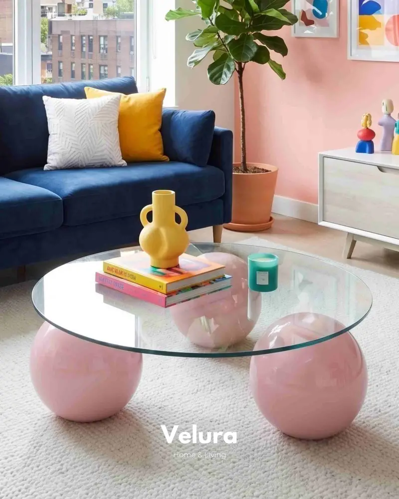 Küre Orta Sehpa - Pembe -  Yuvarlak - Şeffaf Cam