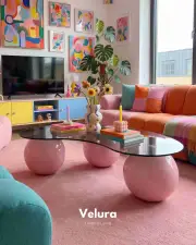Küre Orta Sehpa - Pembe - Fasulye - Füme Cam