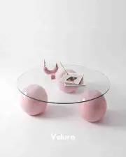 Küre Orta Sehpa - Pembe -  Yuvarlak - Şeffaf Cam