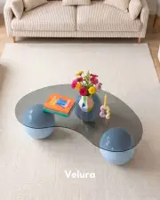 Küre Orta Sehpa - Açık Mavi - Fasulye - Füme Cam