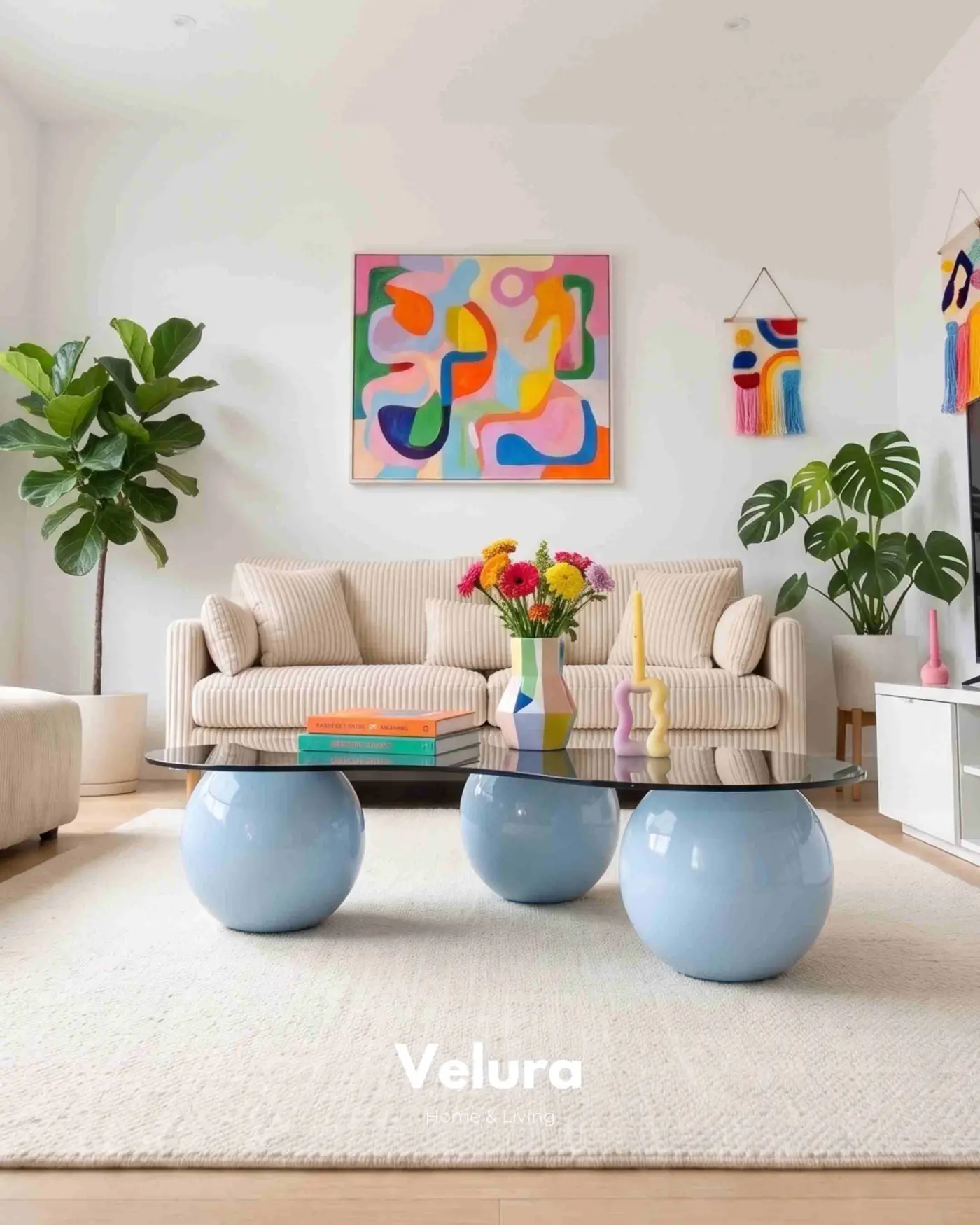 120x70 cm füme cam tablalı açık mavi küre sehpa
