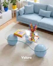 Küre Orta Sehpa - Açık Mavi - Fasulye - Şeffaf Cam