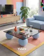 Küre Orta Sehpa - Açık Mavi - Kare - Füme Cam
