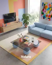 Küre Orta Sehpa - Açık Mavi - Kare - Füme Cam