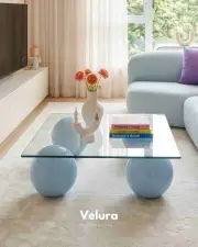 Küre Orta Sehpa - Açık Mavi - Kare - Şeffaf Cam
