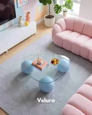 Küre Orta Sehpa - Açık Mavi - Üçgen - Şeffaf Cam