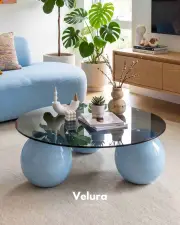 Küre Orta Sehpa - Açık Mavi - Yuvarlak - Füme Cam