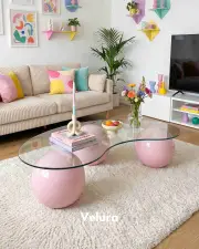 Küre Orta Sehpa - Pembe - Fasulye - Şeffaf Cam