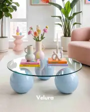 Küre Orta Sehpa - Pembe -  Yuvarlak - Şeffaf Cam