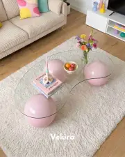 Küre Orta Sehpa - Pembe - Fasulye - Şeffaf Cam