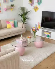 Küre Orta Sehpa - Pembe - Fasulye - Şeffaf Cam