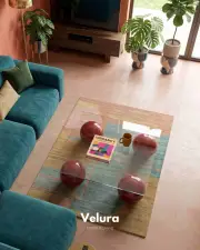 Küre Orta Sehpa - Bordo - Kare - Şeffaf Cam