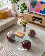 Küre Orta Sehpa - Bordo - Üçgen - Şeffaf Cam