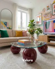 Küre Orta Sehpa - Bordo - Üçgen - Şeffaf Cam