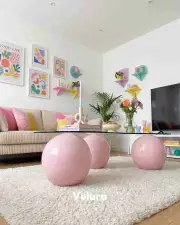 Küre Orta Sehpa - Pembe - Fasulye - Şeffaf Cam