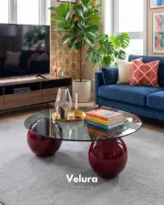 Küre Orta Sehpa - Bordo - Yuvarlak - Füme Cam