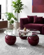 Küre Orta Sehpa - Bordo -  Yuvarlak - Şeffaf Cam