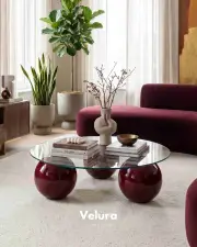Küre Orta Sehpa - Bordo -  Yuvarlak - Şeffaf Cam