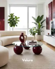 Küre Orta Sehpa - Bordo -  Yuvarlak - Şeffaf Cam