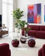 Küre Orta Sehpa - Bordo -  Yuvarlak - Şeffaf Cam