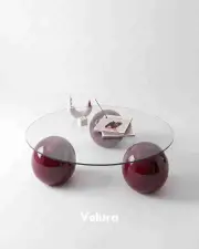 Küre Orta Sehpa - Bordo -  Yuvarlak - Şeffaf Cam