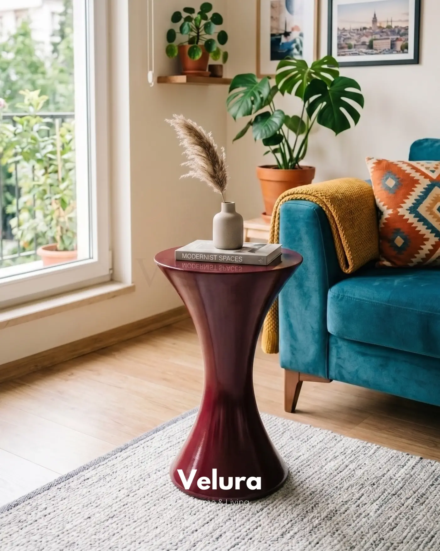 Bordo Dante Yan Sehpa 40 x 40 cm ölçülü 60 cm yüksekliğinde dekoratif yan sehpa