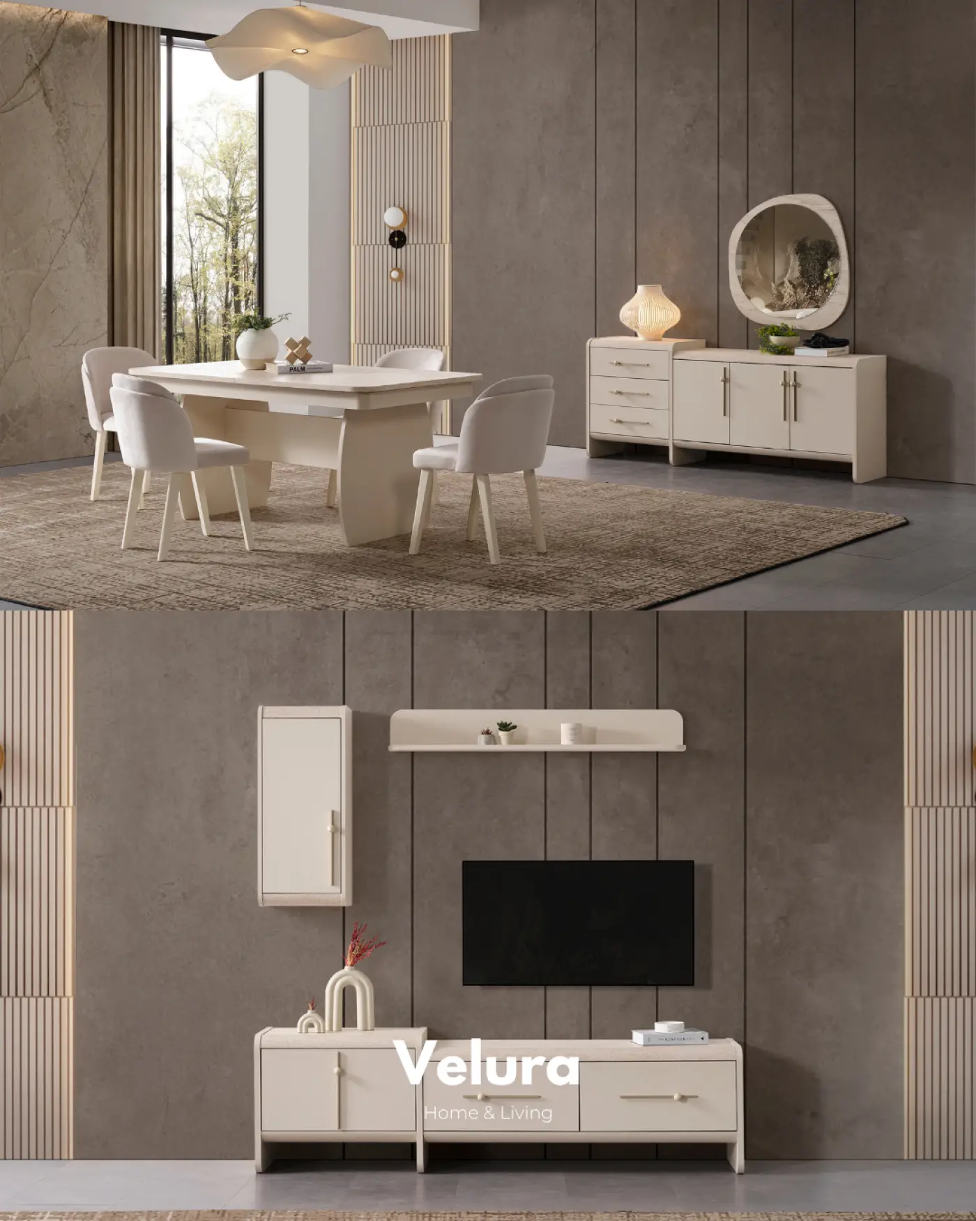 Defne Konsol Krem traverten desenli modern konsol modeli