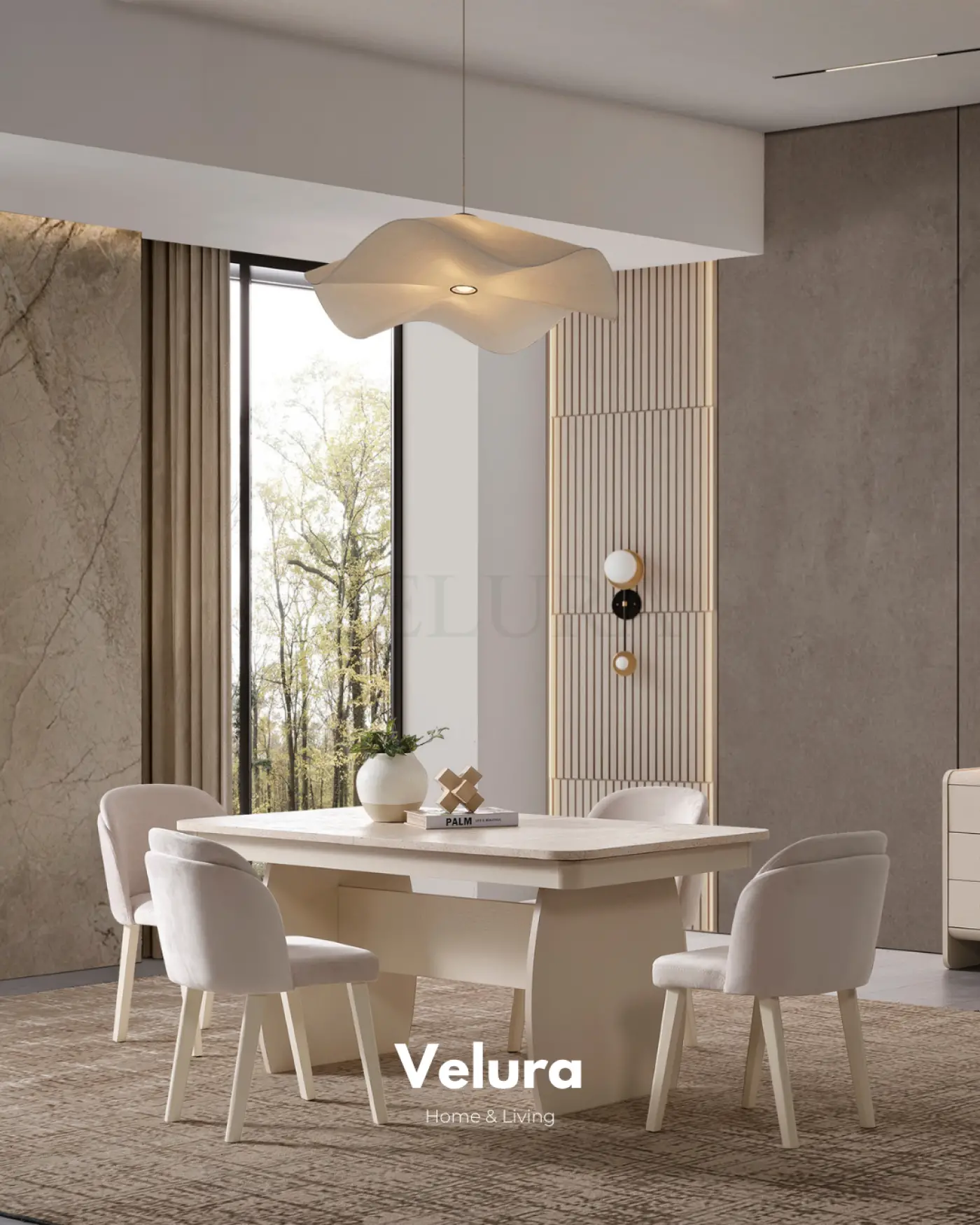 Defne Yemek Masası Krem traverten desenli açılır yemek masası