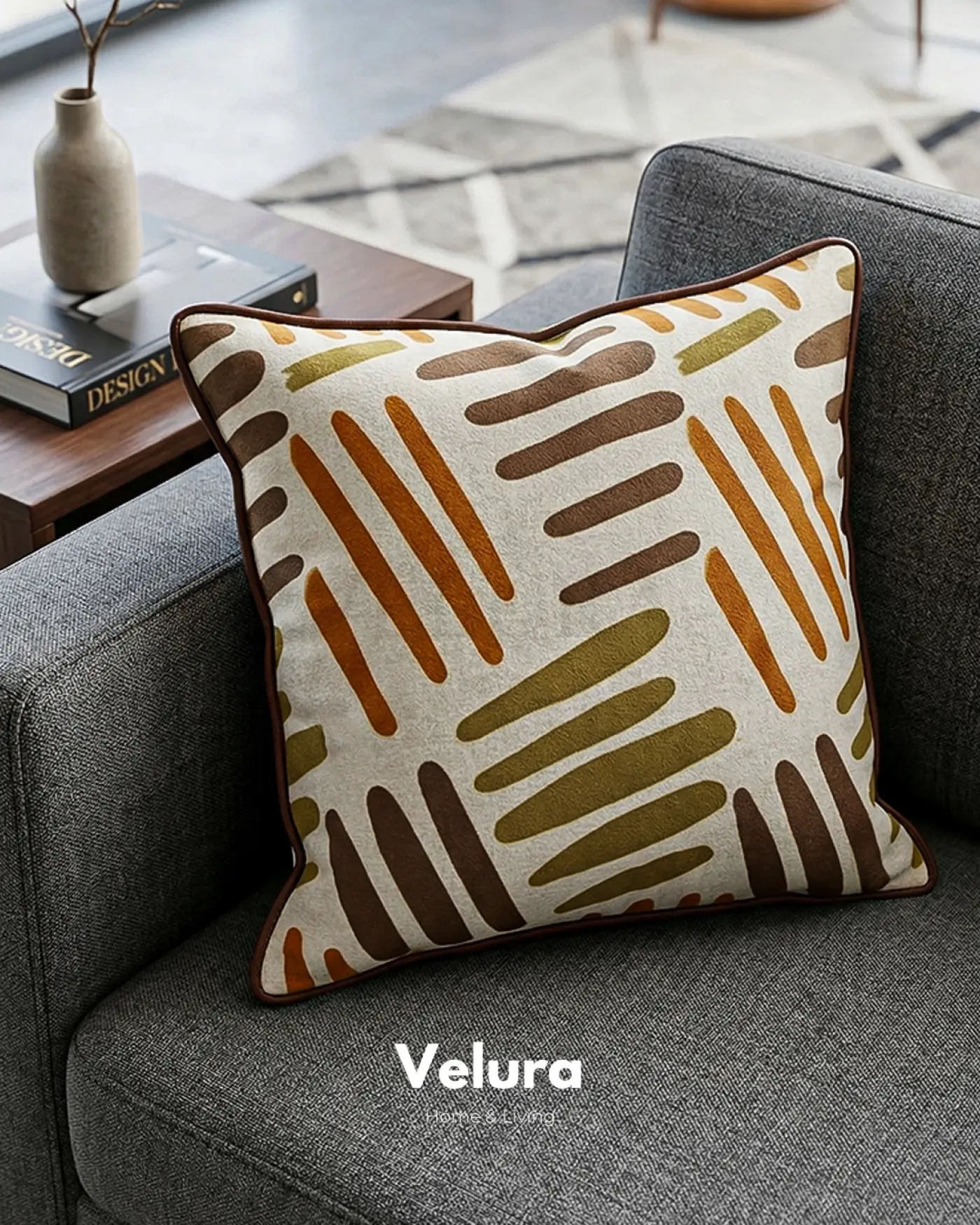 Geometrik kare ve şerit desenli kırlent modeli