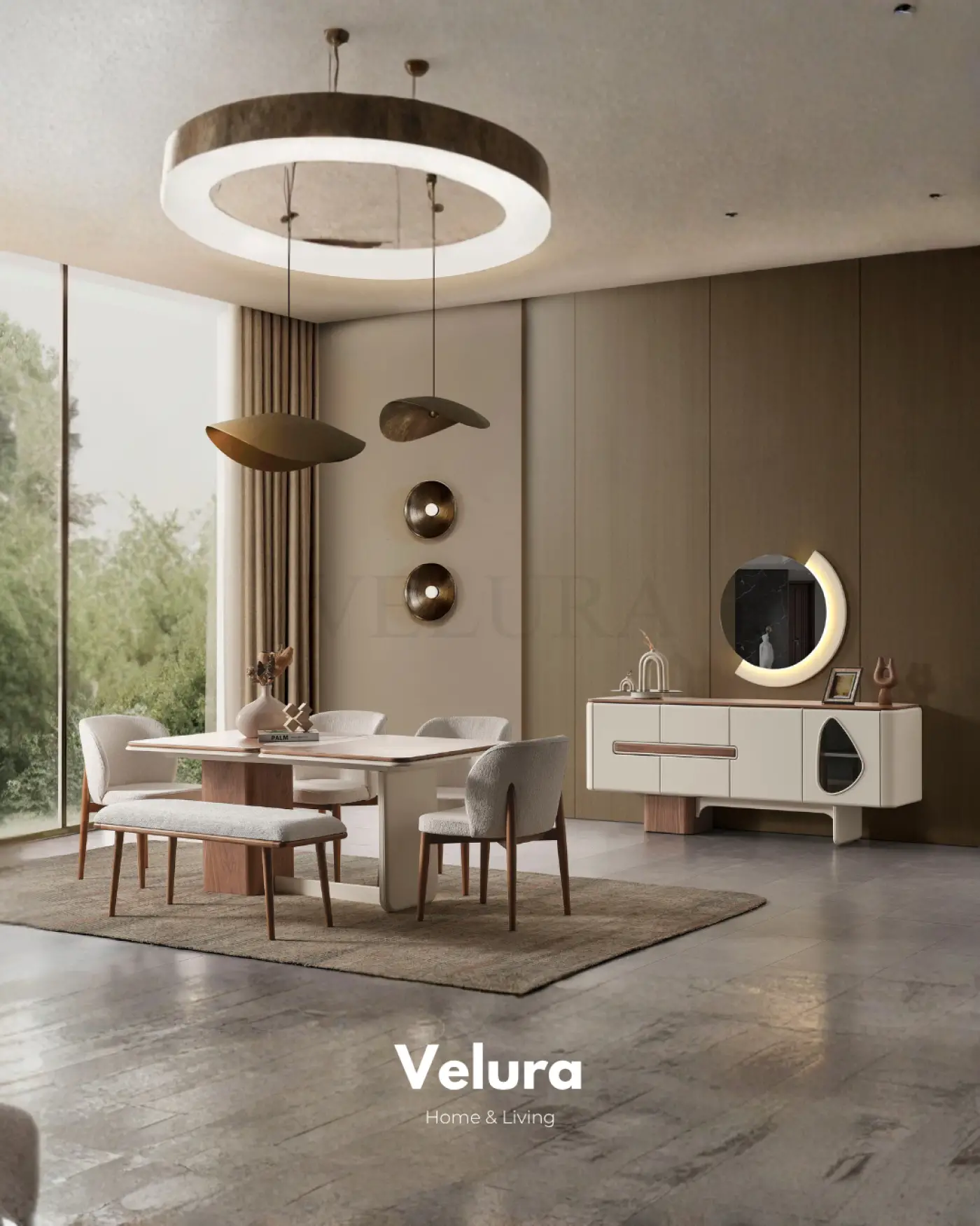 Modern yemek odası için Enna Ekru geniş yemek masası