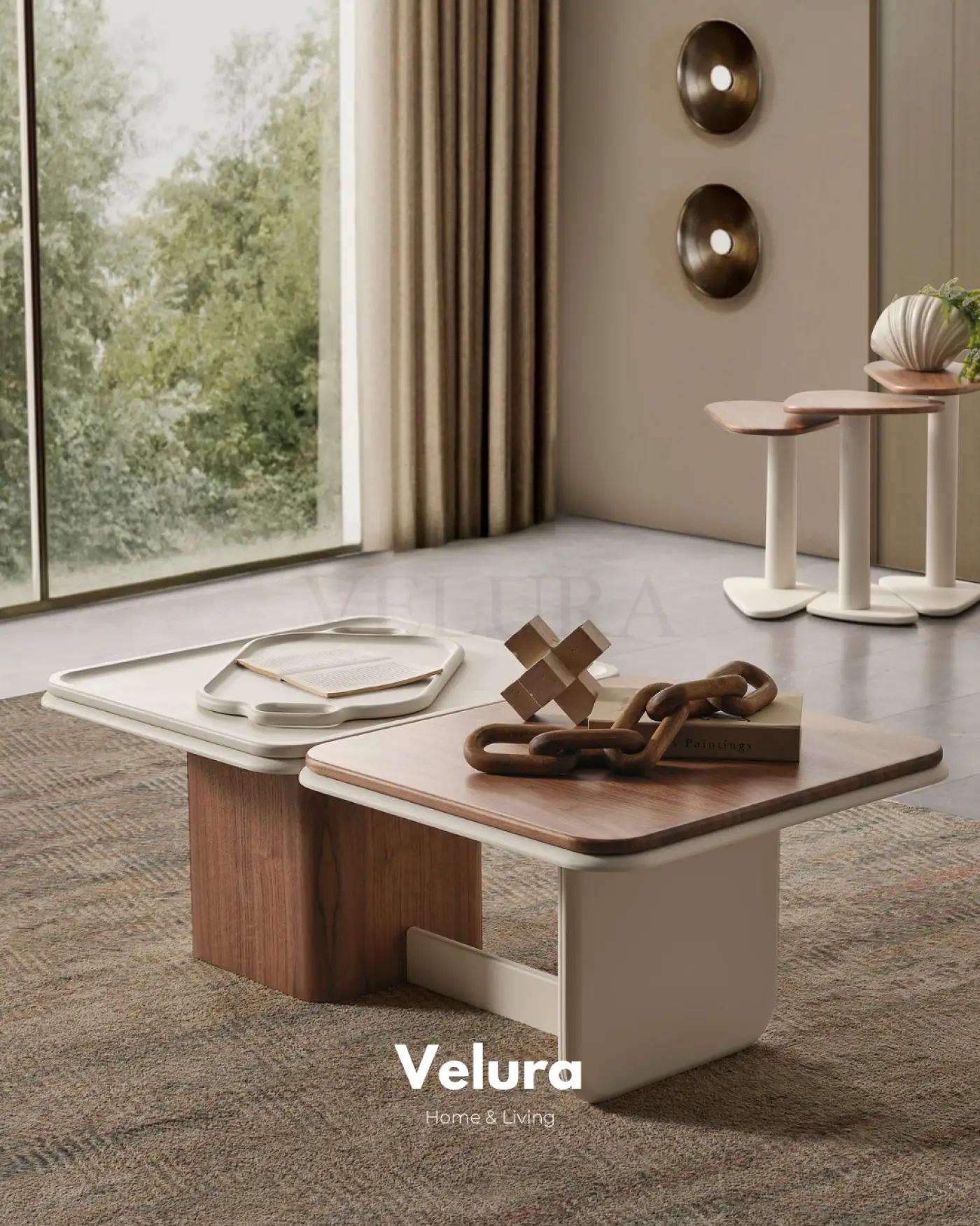 Enna Ekru Orta Sehpa 120 cm MDF tabla ve ayaklı tasarım
