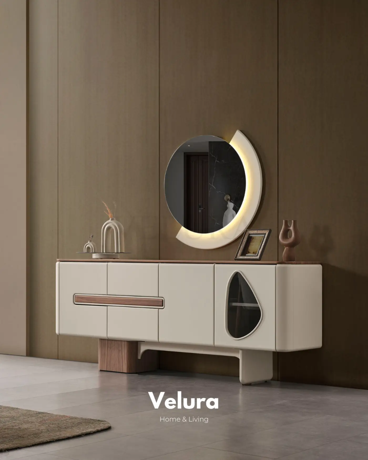 Enna Ekru Konsol modern ekru ceviz renkli aynalı konsol modeli