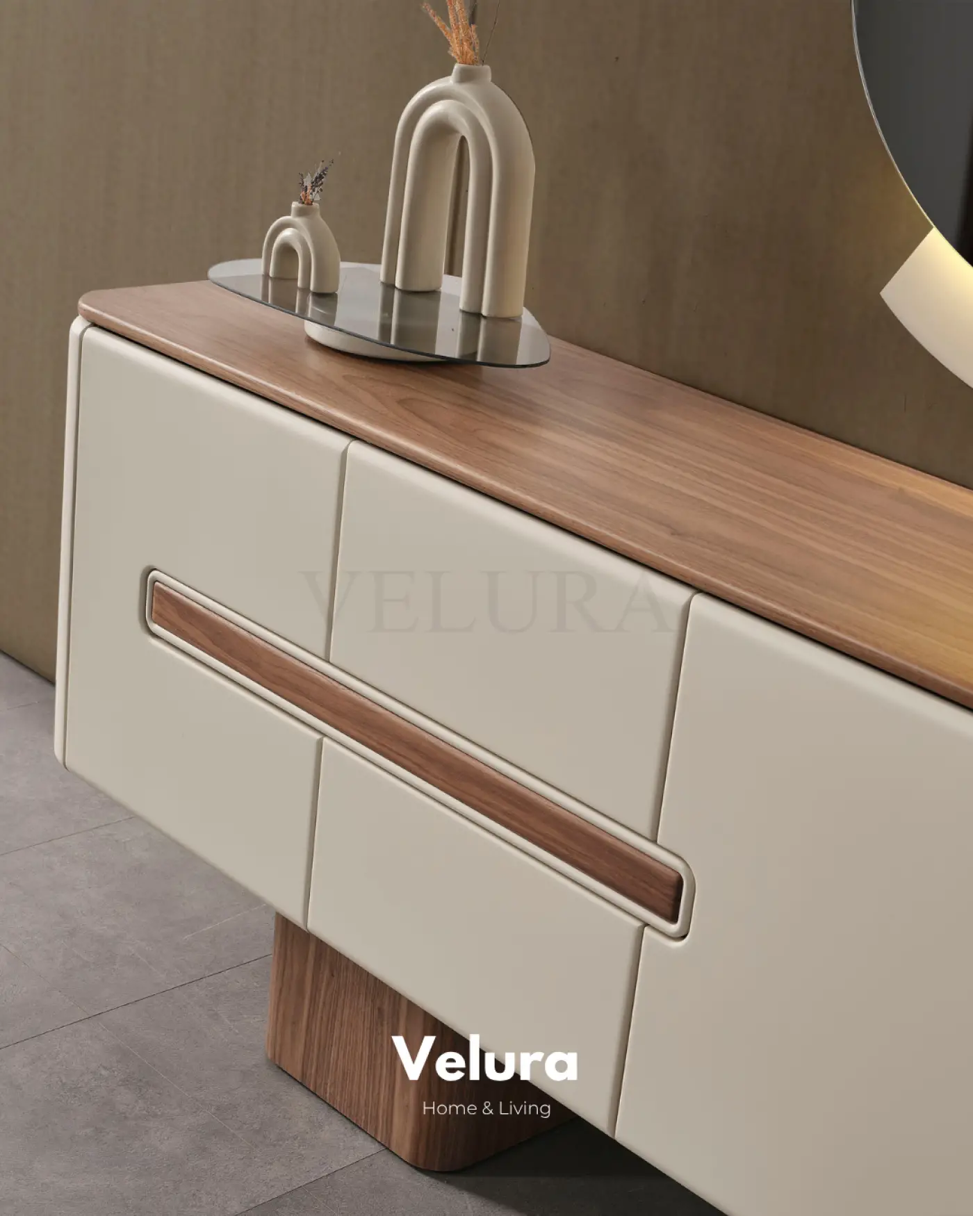 Enna Ekru Konsol modern ekru ceviz renkli aynalı konsol modeli